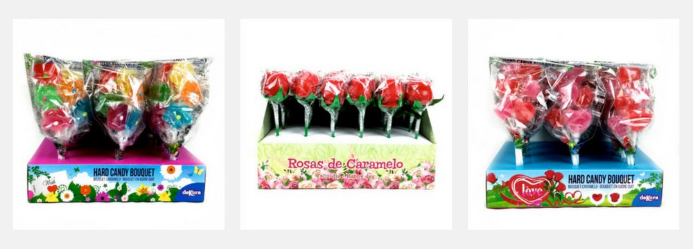Decorazioni per Dolci di San Valentino: display fiori rose cuori zucchero