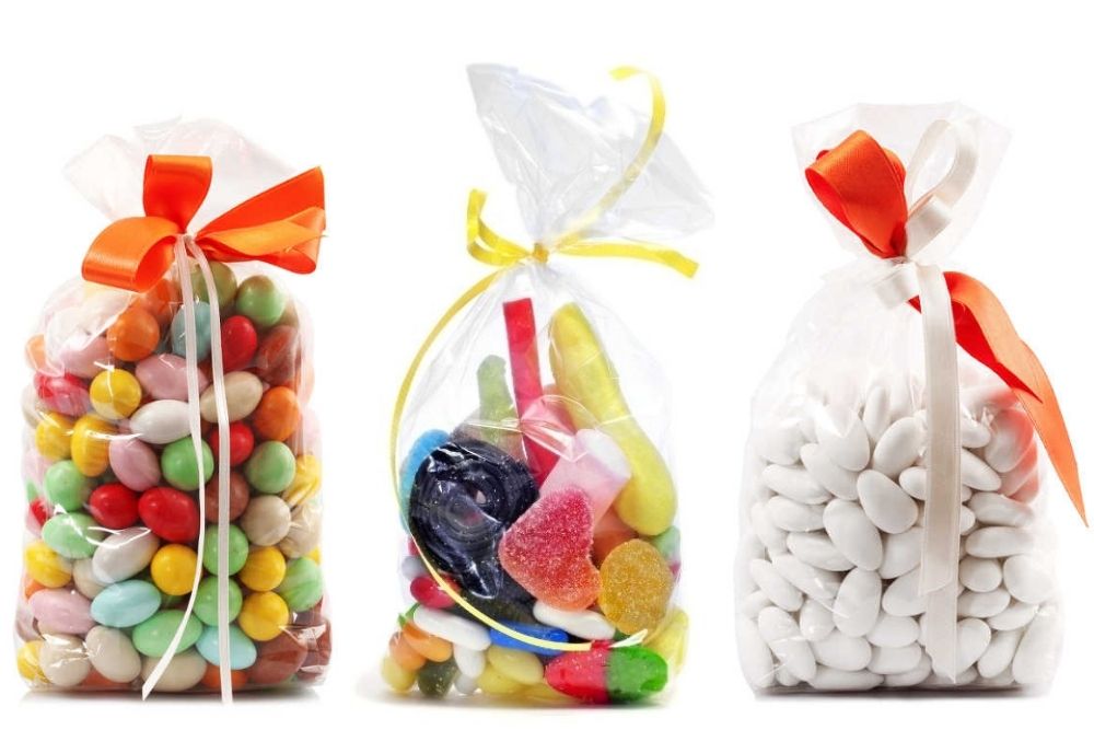 Eventi, cerimonie e feste a tema sacchetti porta caramelle e porta confetti in plastica alimentare trasparente per confettate e sweet table