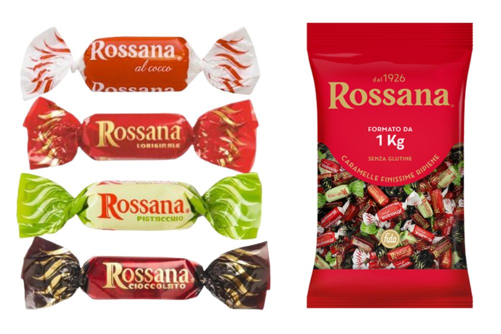 Rossana al caramello salato caramelle Rossana Gran Selezione sfuse in vendita all'ingrosso confezione sacchetto 1 kg
