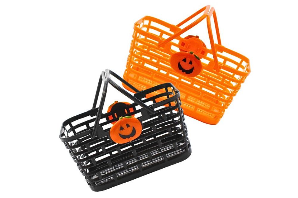 CESTINO DI PLASTICA CON DECORAZIONE ZUCCA JACK-O-LANTERN in vendita all'ingrosso confezione da 4 pezzi