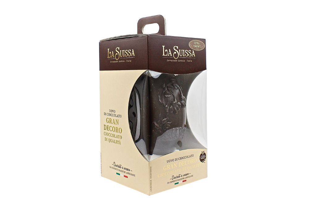 Uovo di cioccolato Extra Fondente Gran Decoro La Suissa 500g con sorpresa ingrosso online uova di Pasqua