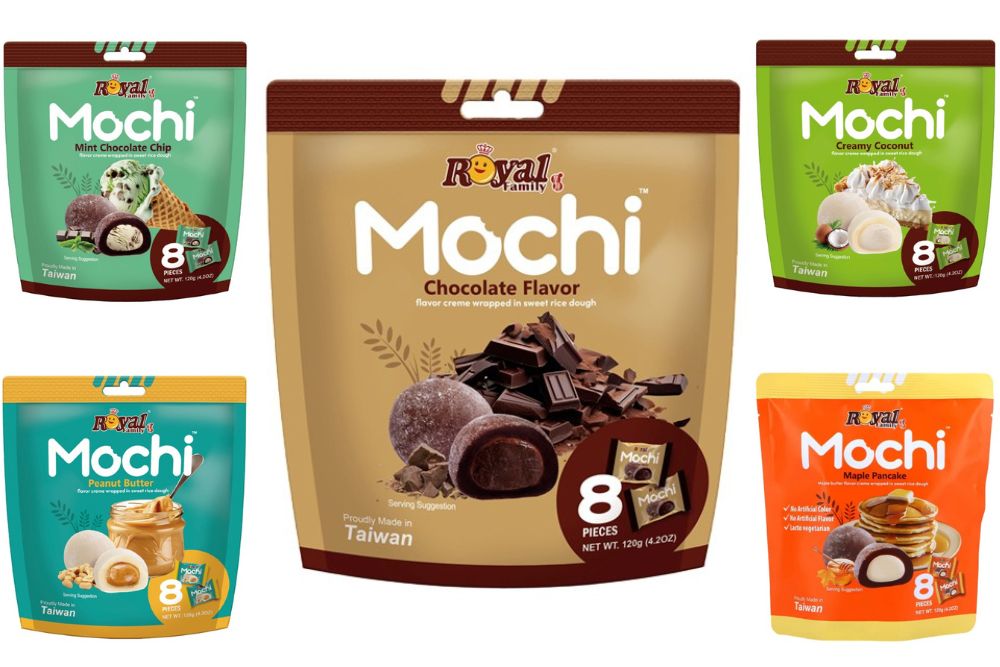 Assortimento completo Mochi Royal Family bag 120g snack internazionali all'ingrosso per rivenditori, negozi, specializzati e vending