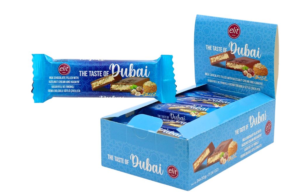Elit Hazelnut Dubai Chocolate 30g espositore banco 24 pezzi vendita all'ingrosso