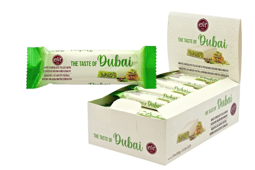 Elit White Dubai Chocolate 30g espositore da banco 24 pezzi vendita all'ingrosso