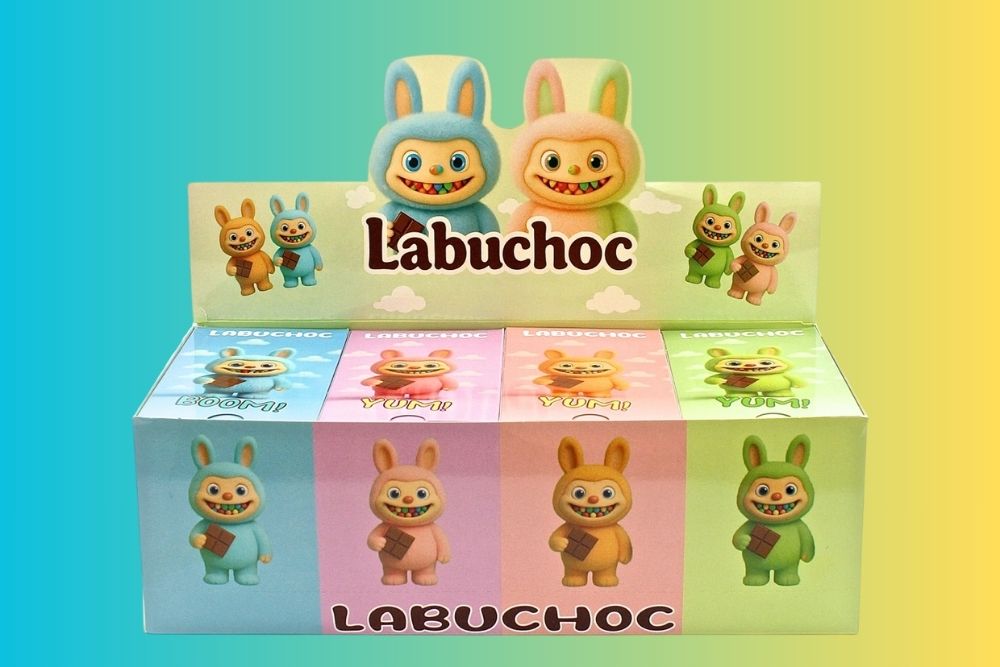 Espositore tavolette di cioccolato Labubu che stanno conquistando il mercato e i social