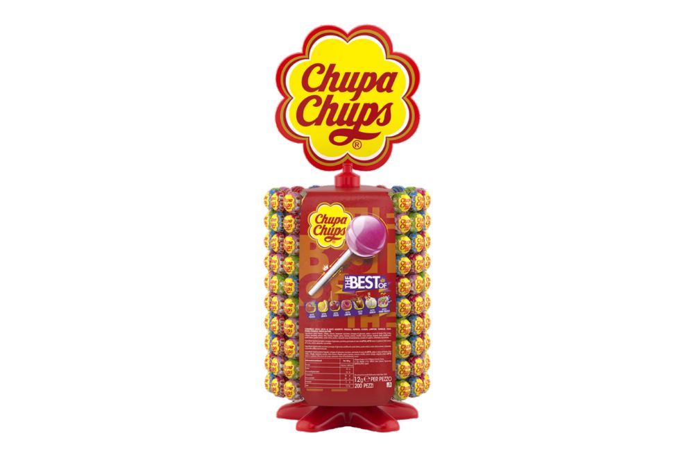 Ruota The Best Of 200 lollipop Chupa Chups l’iconoca ruota da 200 lecca lecca fragola, ciliegia, arancia, lampone, vaniglia, cola e panna-fragola in vendita all’ingrosso online