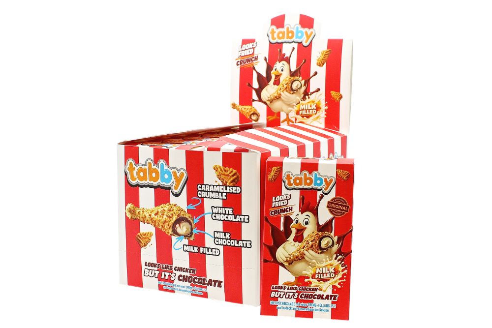 Tabby Chicken Leg Crumble Chocolate 12 x 50g in vendita all'ingrosso su rigato.net